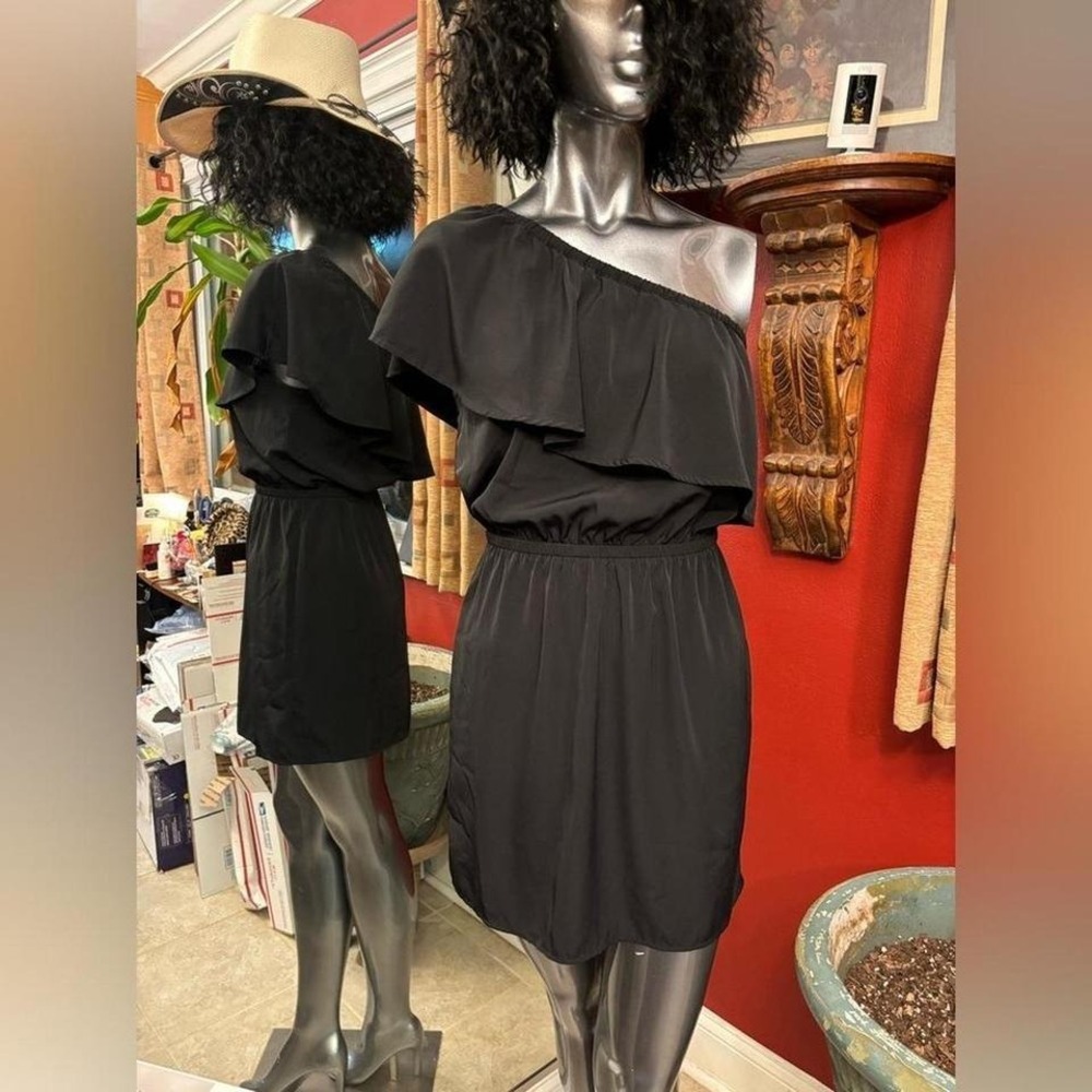 Express Women's XS Ruffle One Shoulder Black Dress Minimalist Whimsigoth Flowy
